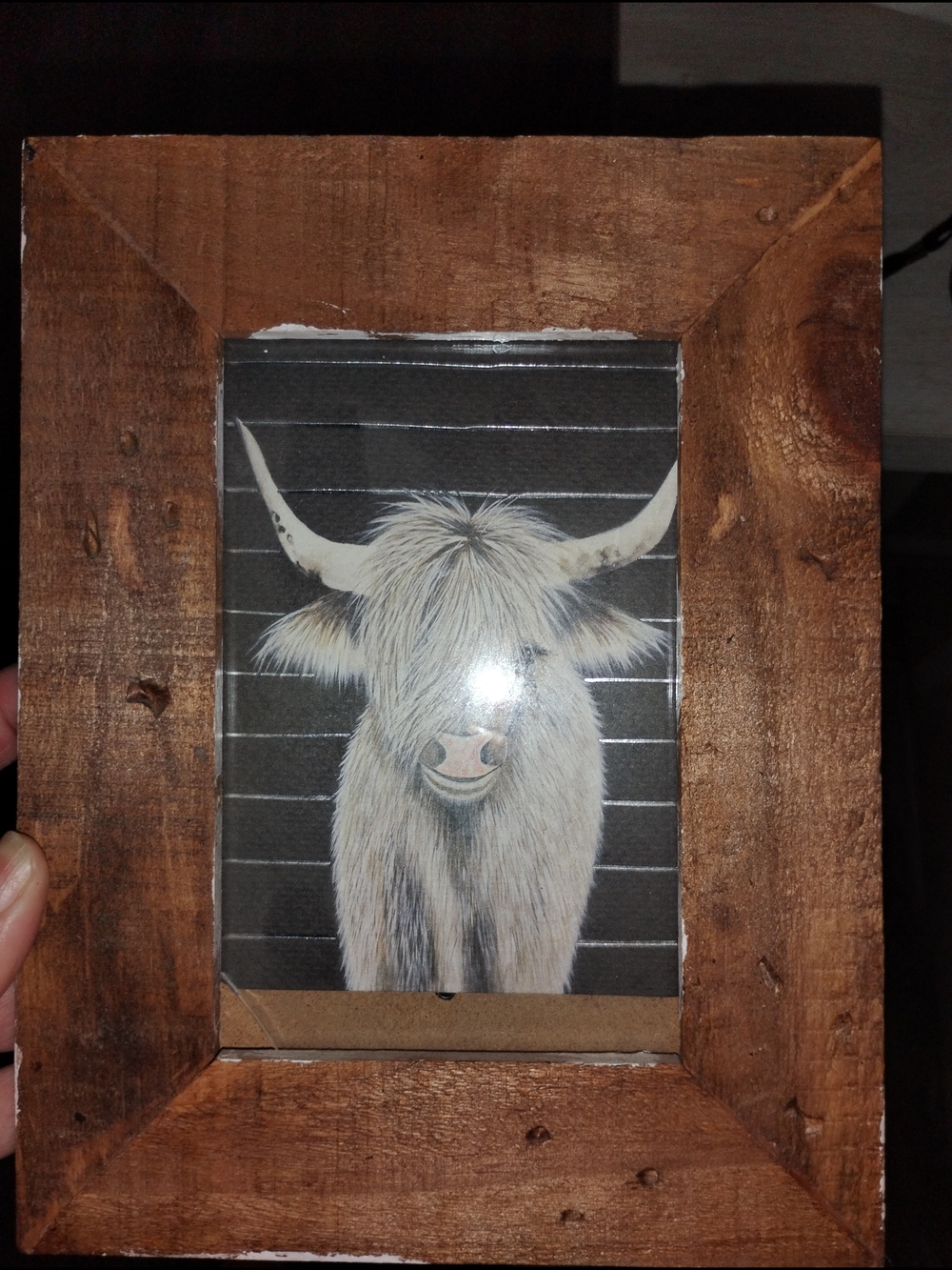 Rustic Wooden Frame Wall Art with Highland Cow Print - Brown